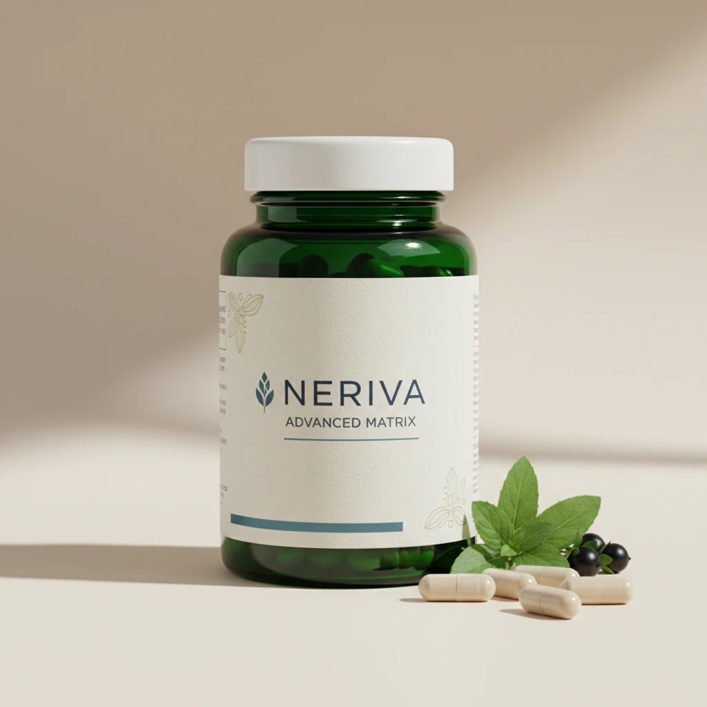Neriva Advanced Matrix dark green glass supplement jar with silver lid